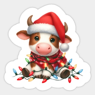 Cow Wrapped In Christmas Lights Sticker